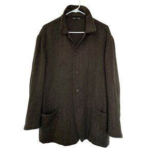 Vestimenta Mens L? 100% Wool Unstructured Button Up Sweater Jacket Brown READ